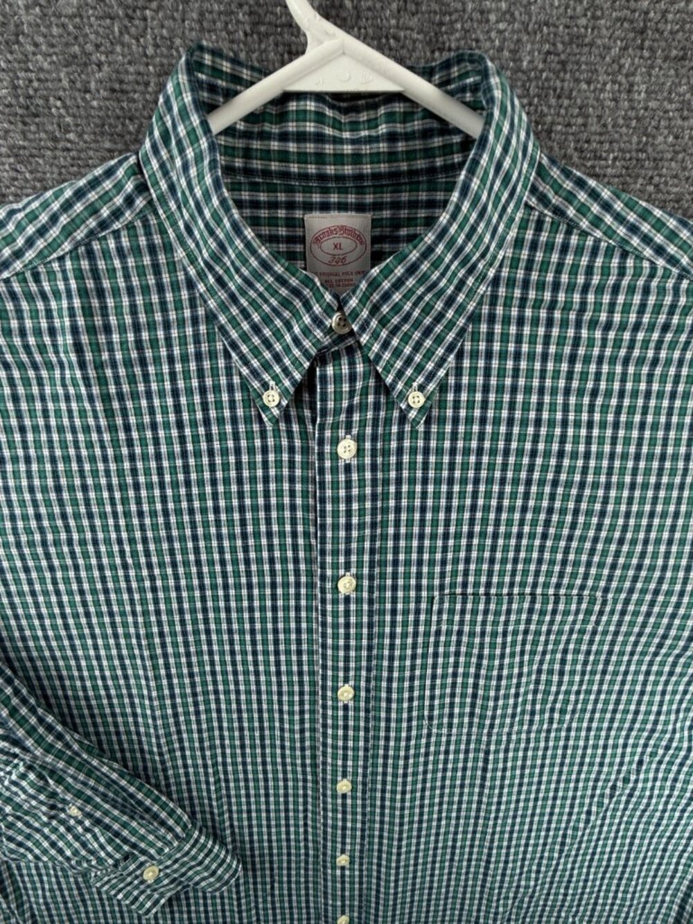 Brooks Brothers Blue Green XL Cotton Check Button-Down Pocket Long Sleeve Mens